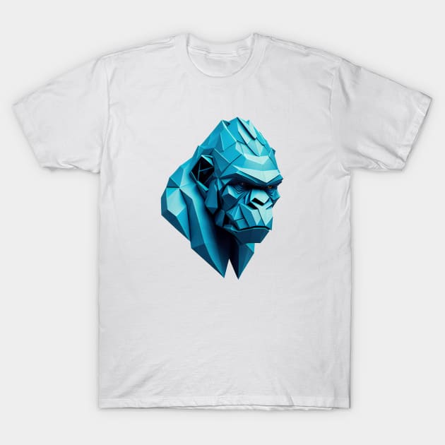 Origami Cyan Gorilla Head T-Shirt by Squidoink